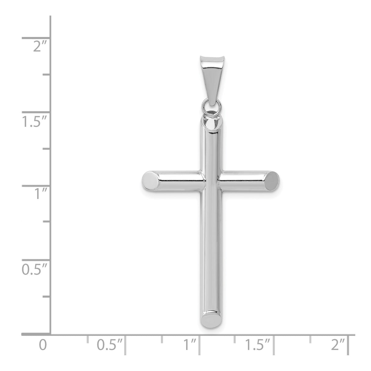 14k White Gold Cross Pendant, Hollow 3D Latin Cross with Polished Finish Bale Loop