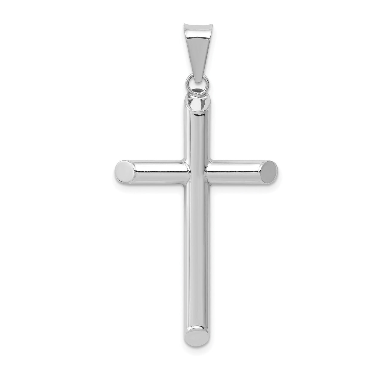 14k White Gold Cross Pendant, Hollow 3D Latin Cross with Polished Finish Bale Loop