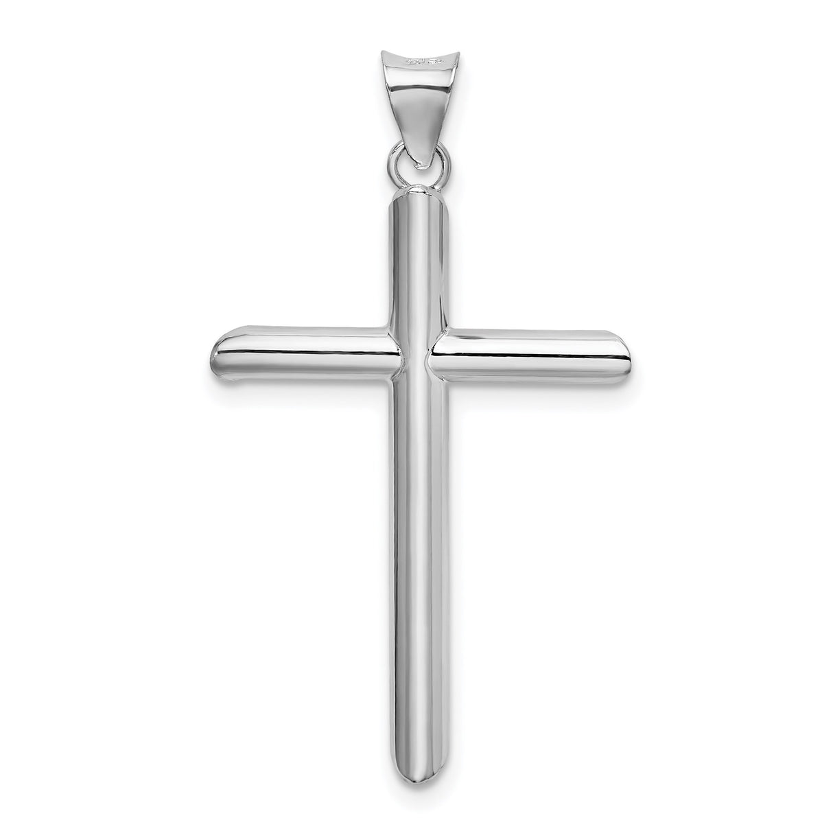 14k White Gold Latin Cross Pendant with Polished Tubular Design, Minimalist Religious Style