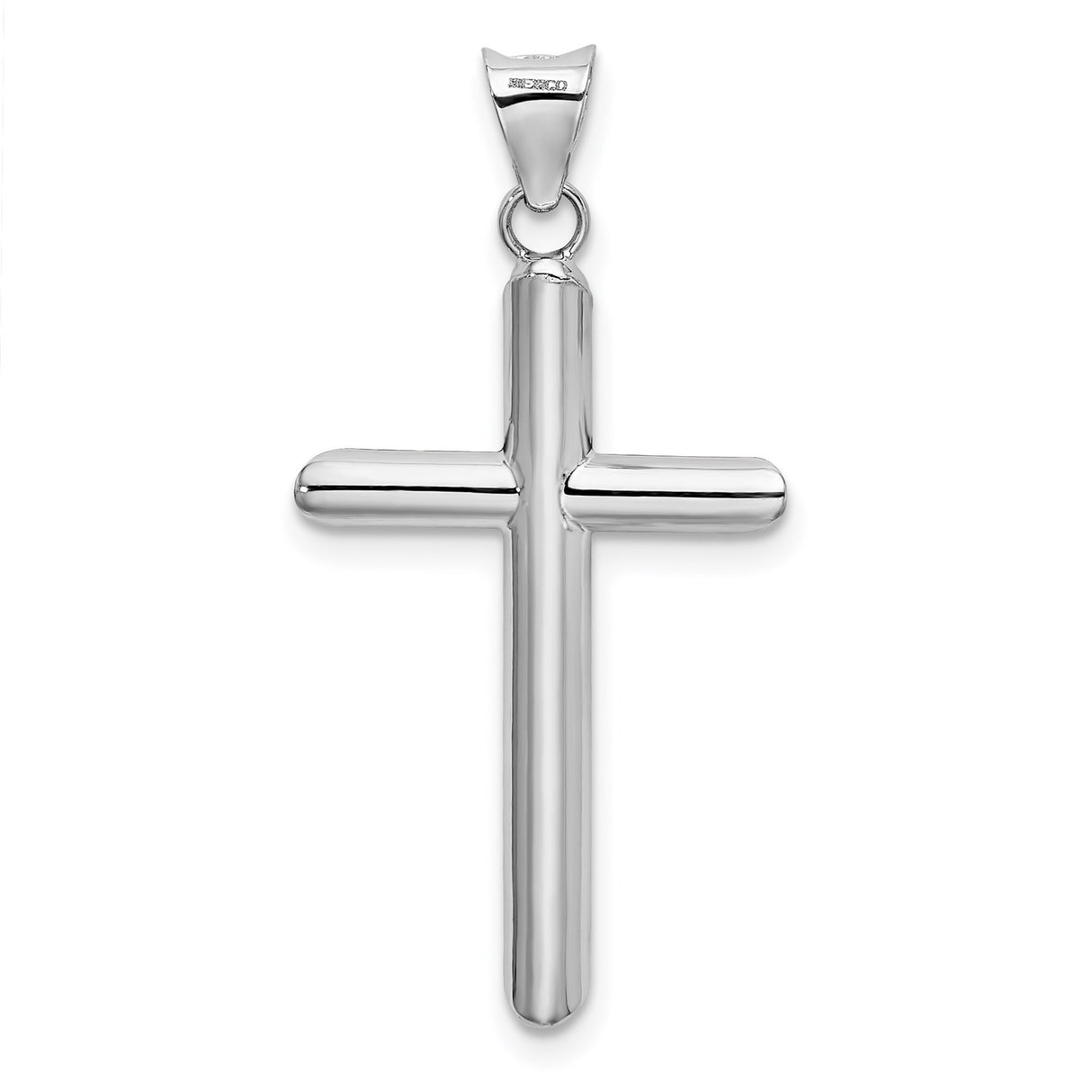14k White Gold Latin Cross Pendant with Rounded Ends, Sleek Modern Unisex Design