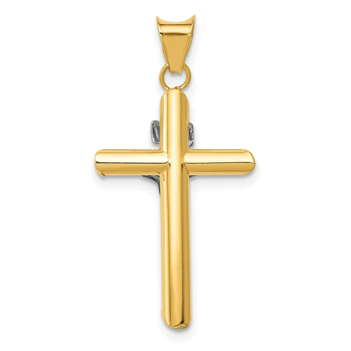14k Multi-Tone Gold Crucifix Pendant, Classic Latin Cross with Rhodium Tips, Religious Charm