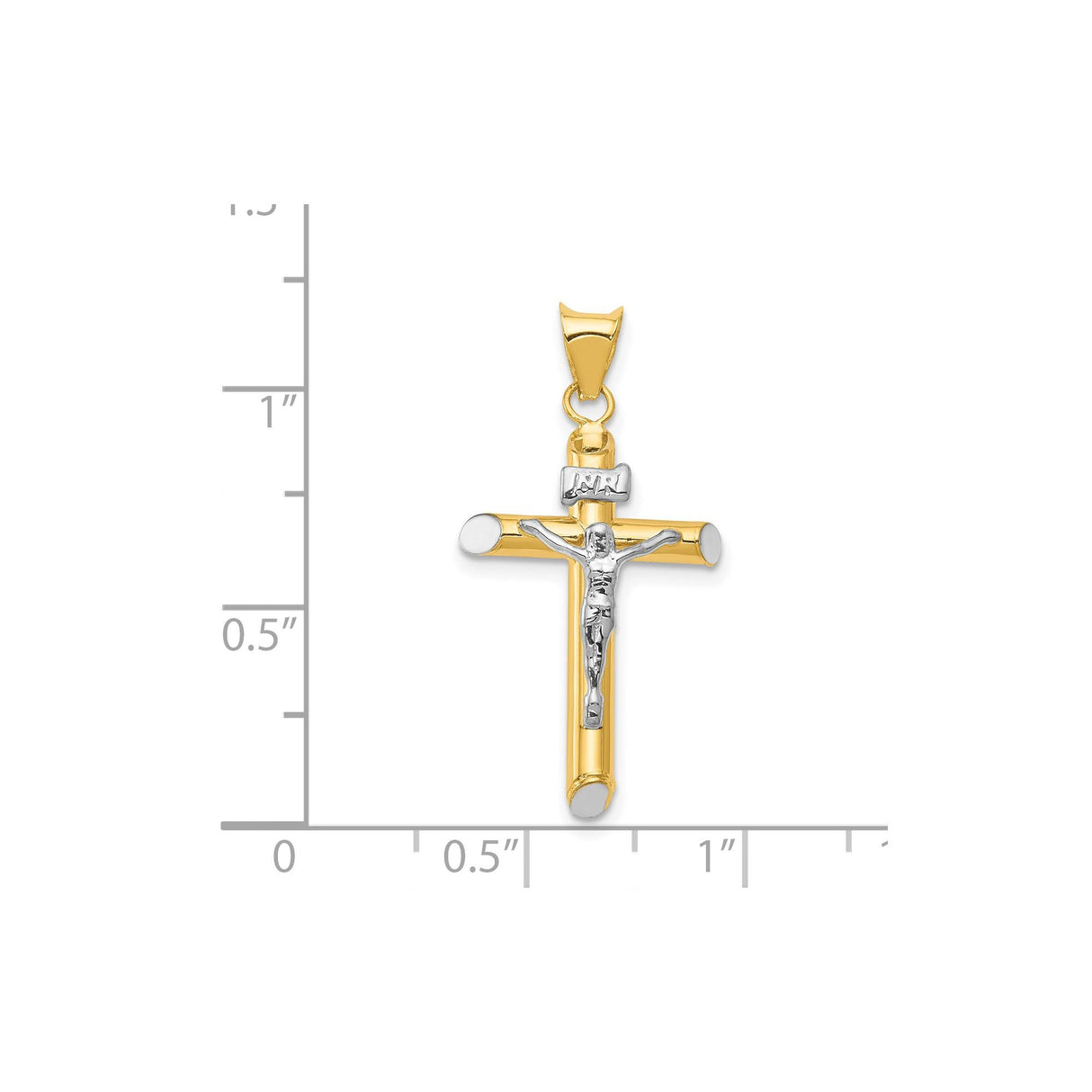 14k Multi-Tone Gold Crucifix Pendant, Classic Latin Cross with Rhodium Tips, Religious Charm