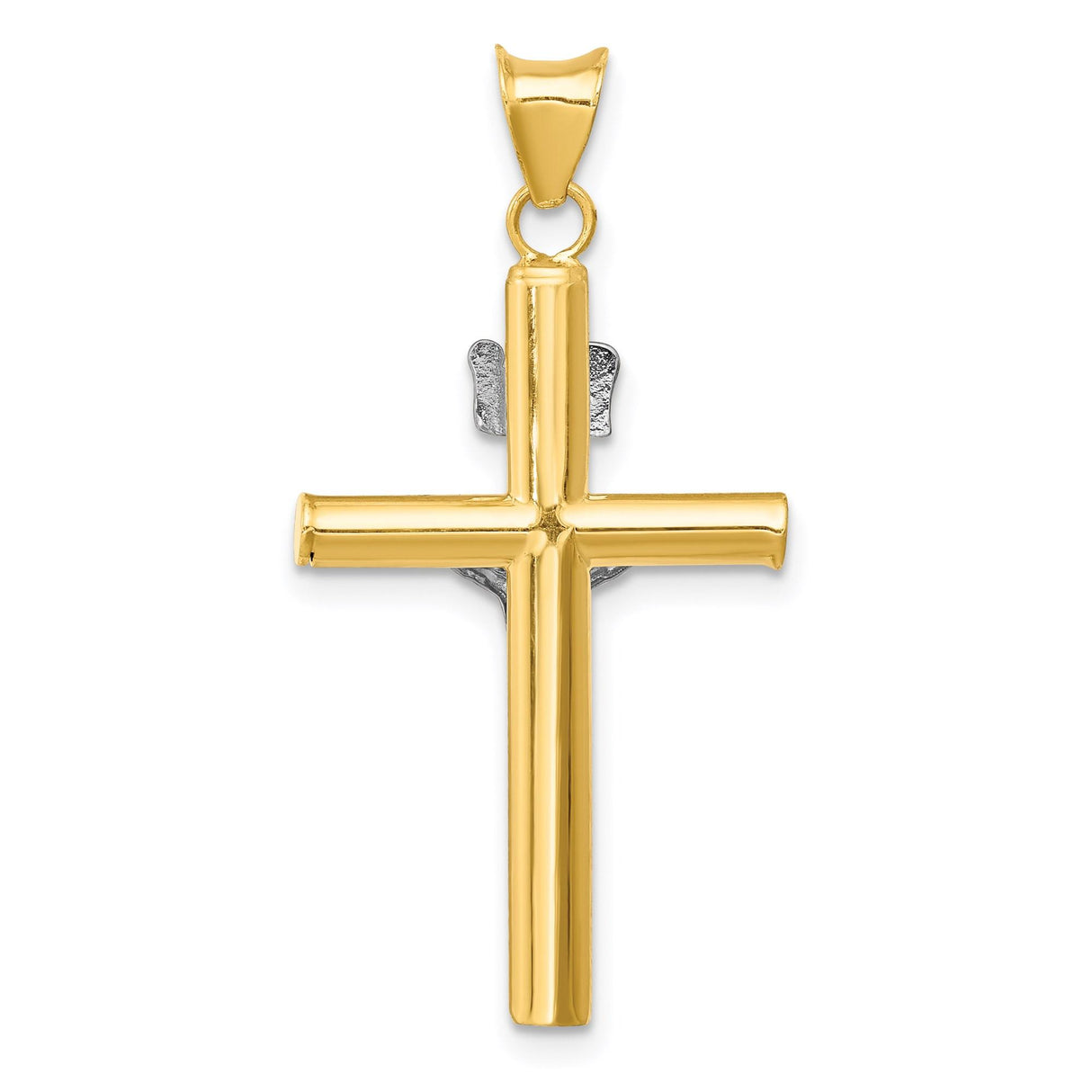 14k Two-Tone Gold Crucifix Pendant, INRI Latin Cross Charm, Religious Jewelry for Men and Women