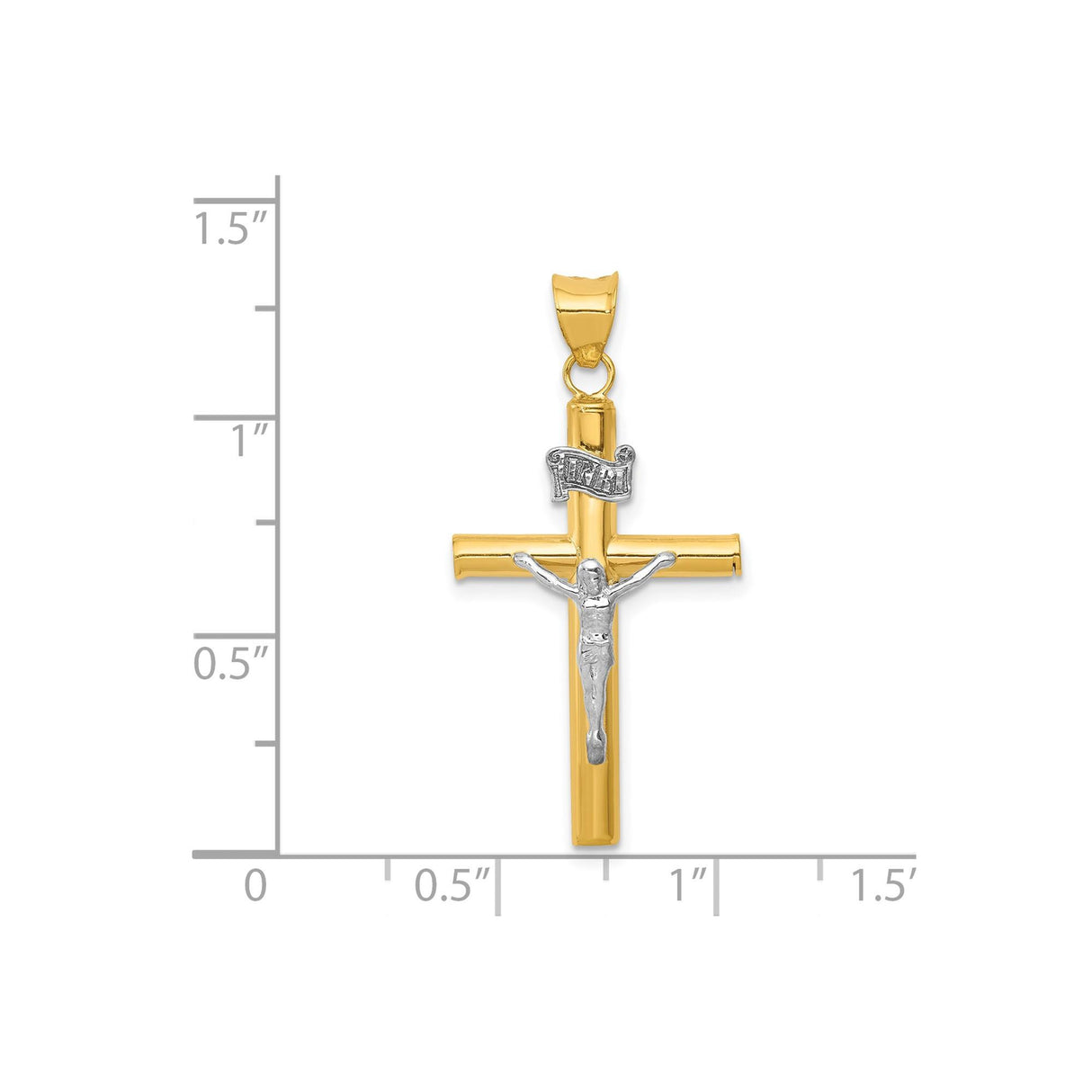 14k Two-Tone Gold Crucifix Pendant, INRI Latin Cross Charm, Religious Jewelry for Men and Women