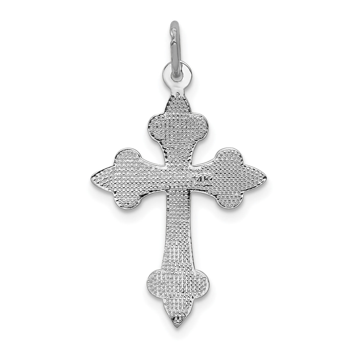 14k White Gold Fleur Cross Pendant with Mirror Shine Finish, Spiritual Religious Charm