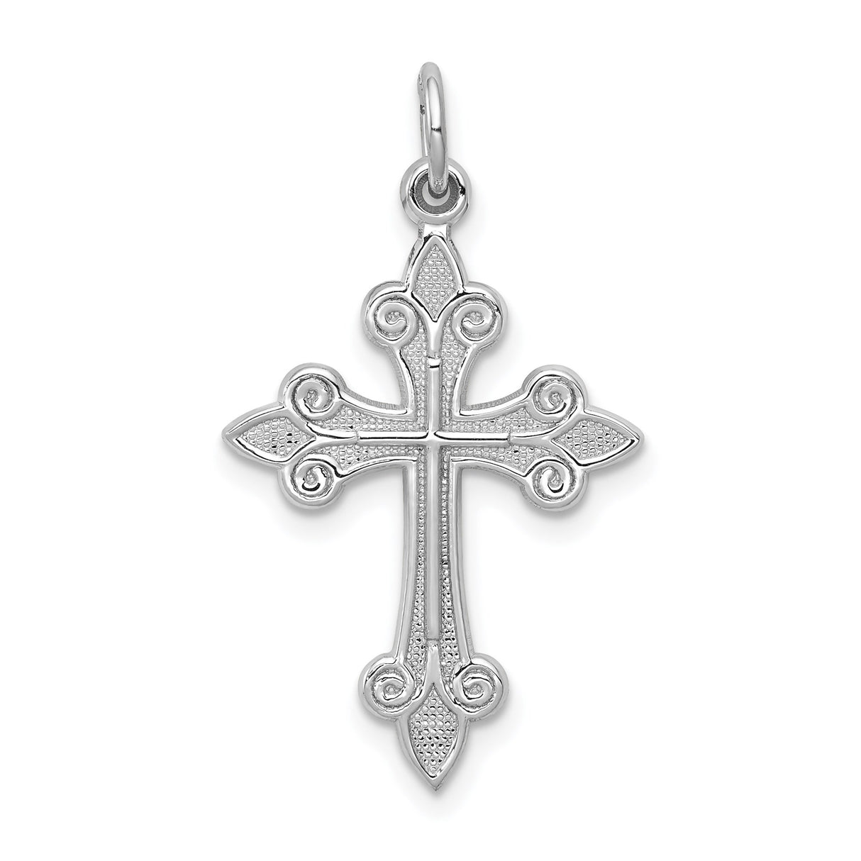 14k White Gold Fleur Cross Pendant with Mirror Shine Finish, Spiritual Religious Charm