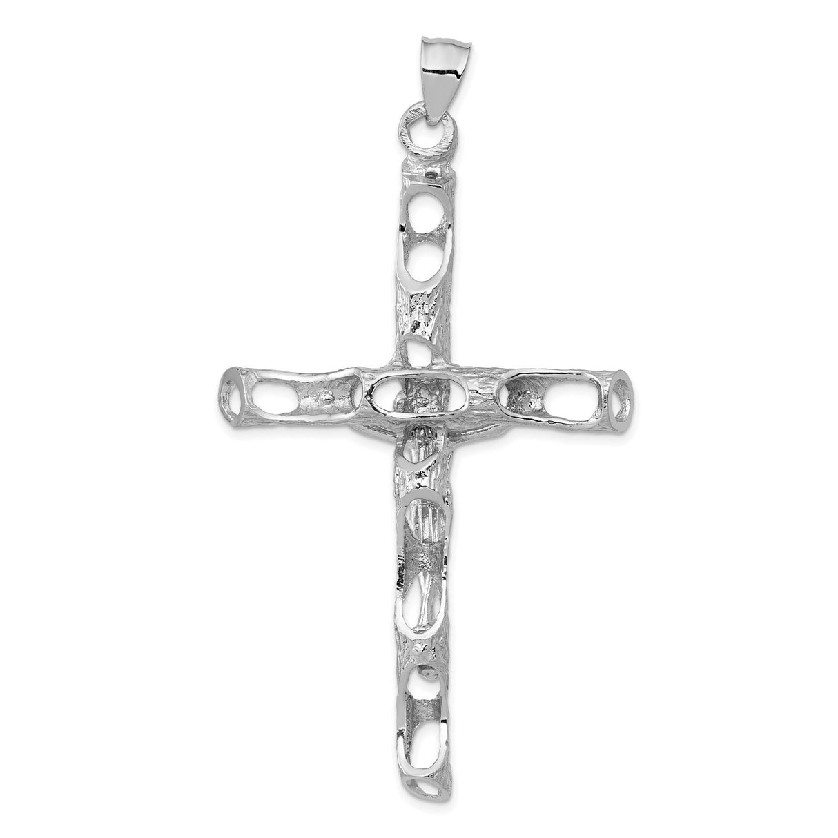 14k White Gold Crucifix Pendant with Latin Cross and Christ Figure High Polish Design