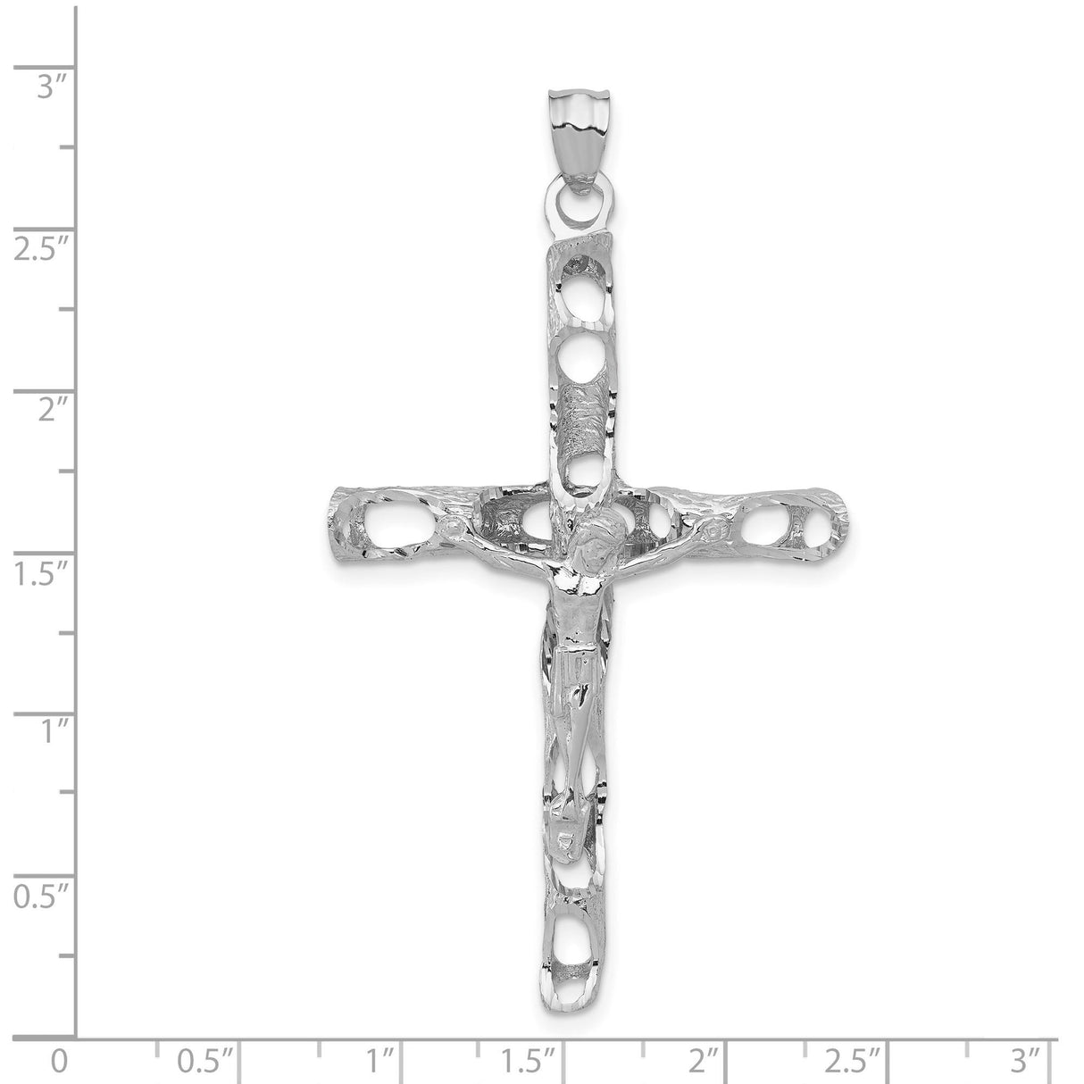 14k White Gold Crucifix Pendant with Latin Cross and Christ Figure High Polish Design