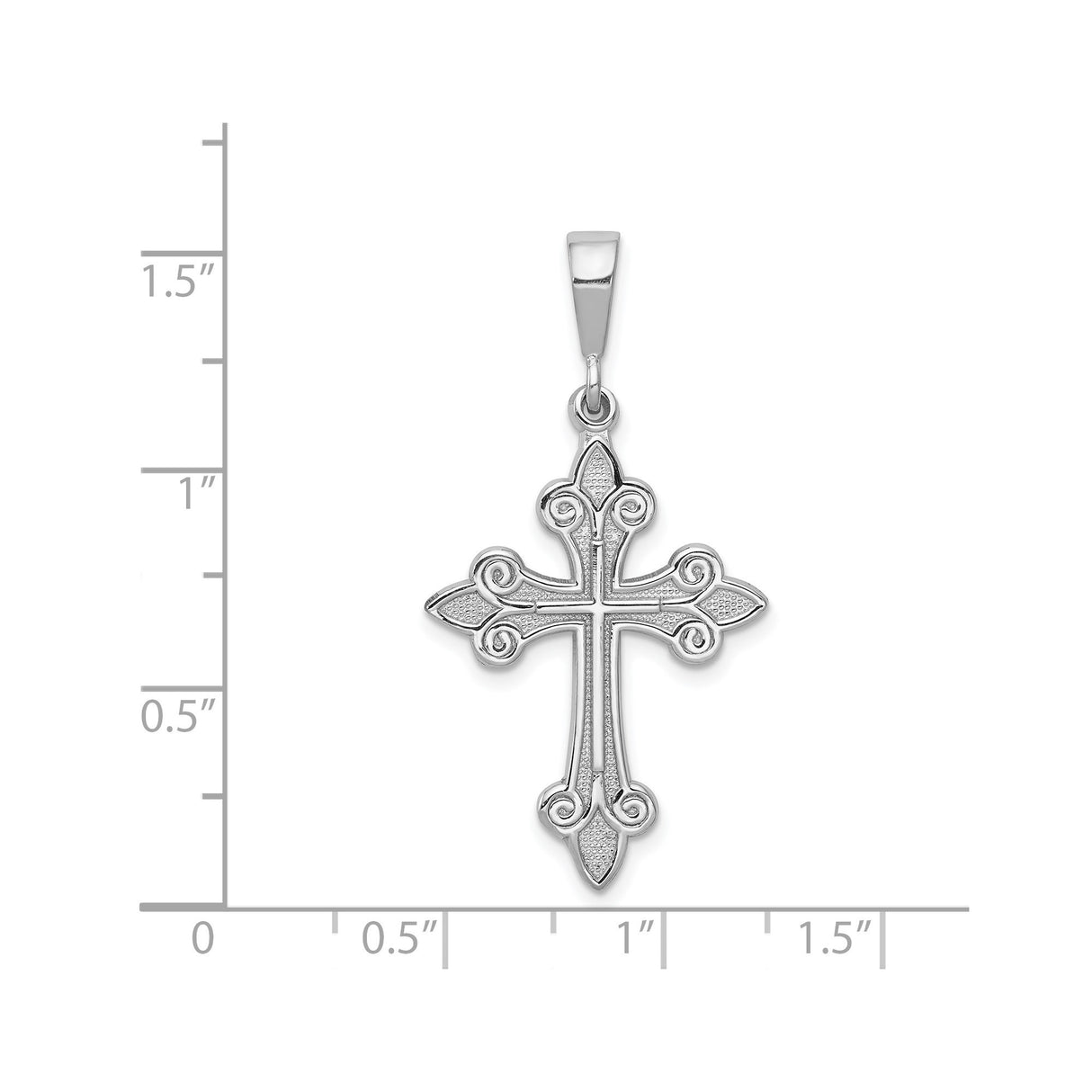 14k White Gold Fleur Cross Pendant with Textured Detail and Shine Finish