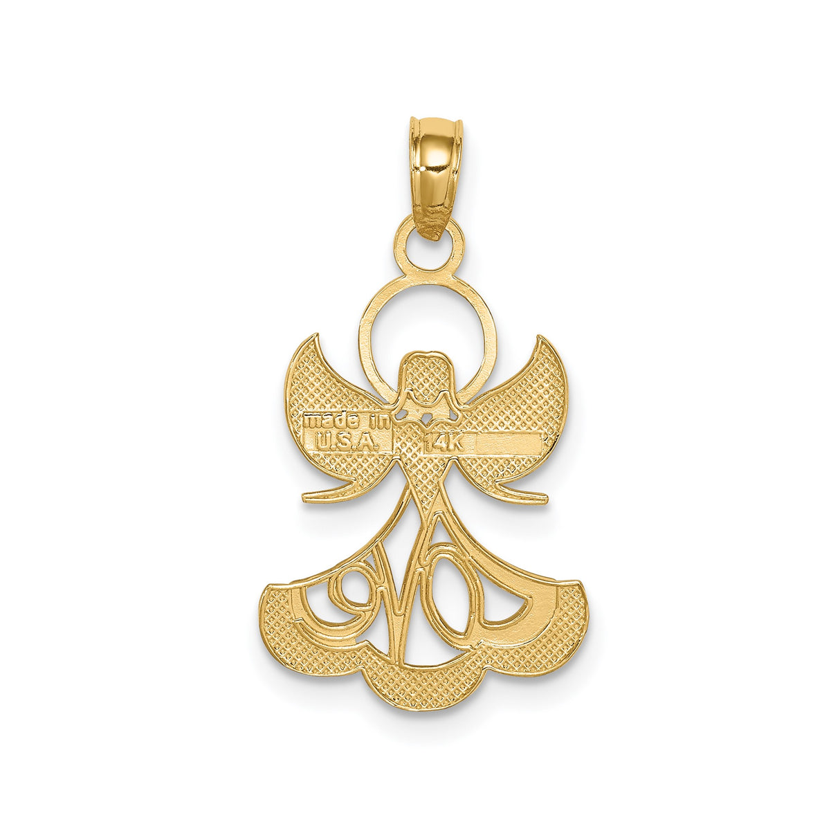 14k Two-Tone Gold Angel Pendant with Love Word Design, Christian Religious Charm for Women