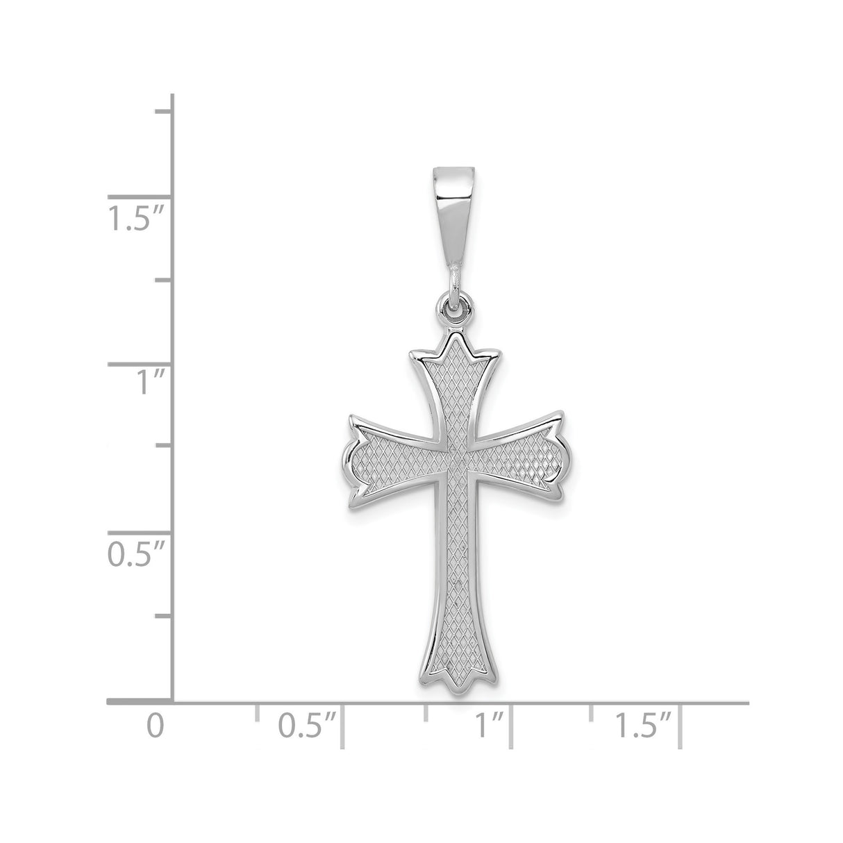 14k White Gold Cross Pendant with Fleur de Lis Design and Flared Edges for Men and Women