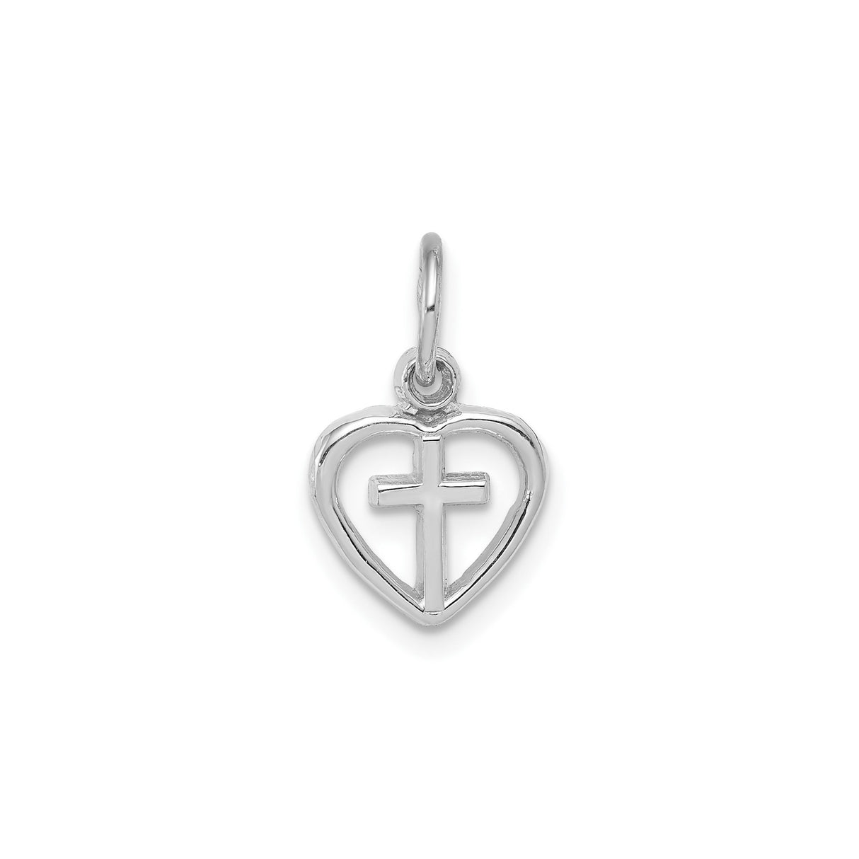 14k White Gold Cross Heart Pendant, Unisex Religious Charm Jewelry