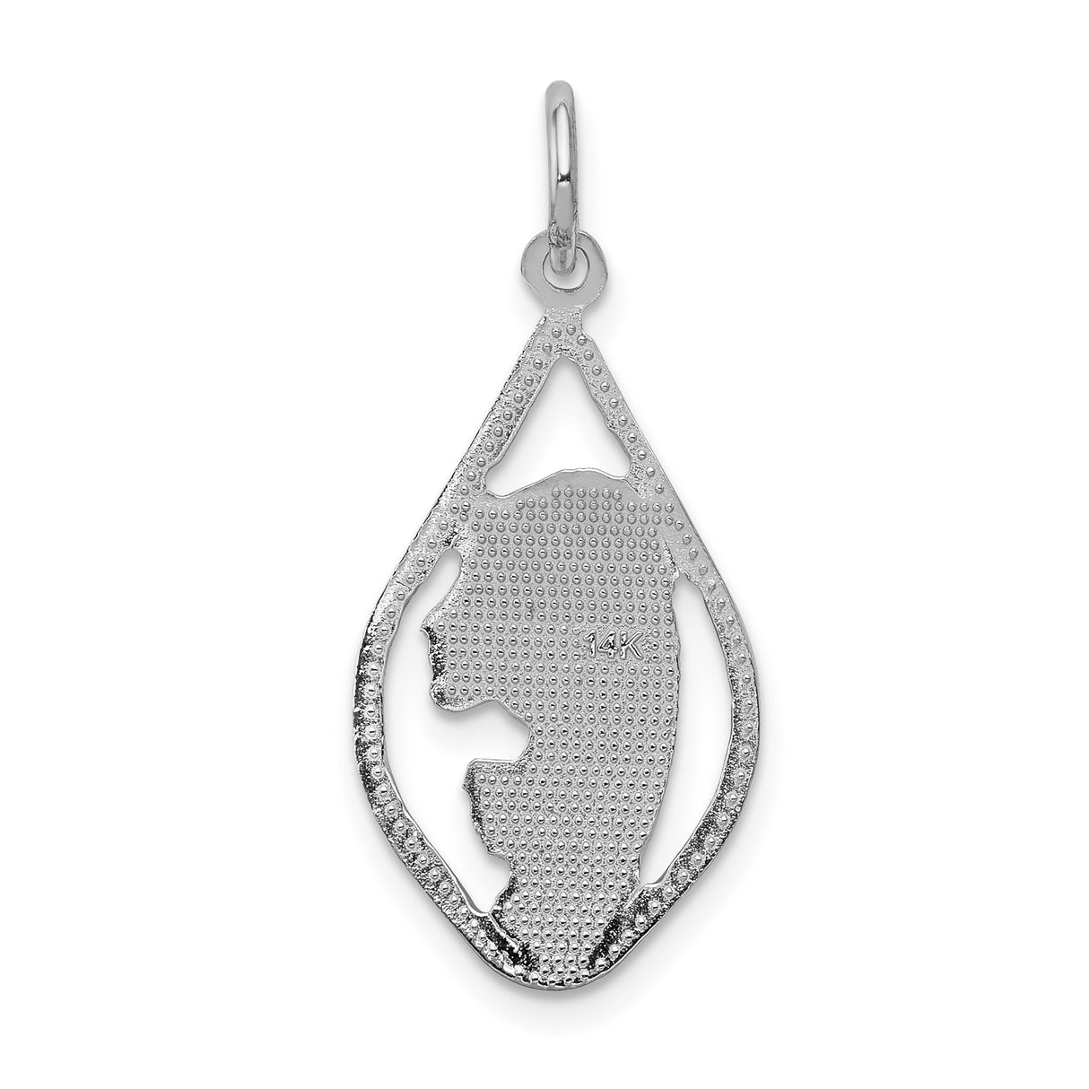 14k White Gold Virgin Mary Pendant, Teardrop Frame Religious Charm, Catholic Christian Jewelry