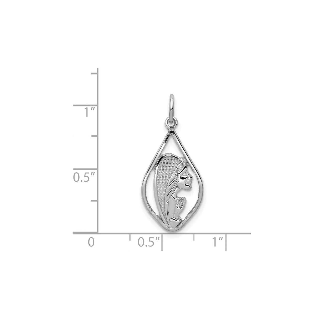 14k White Gold Virgin Mary Pendant, Teardrop Frame Religious Charm, Catholic Christian Jewelry
