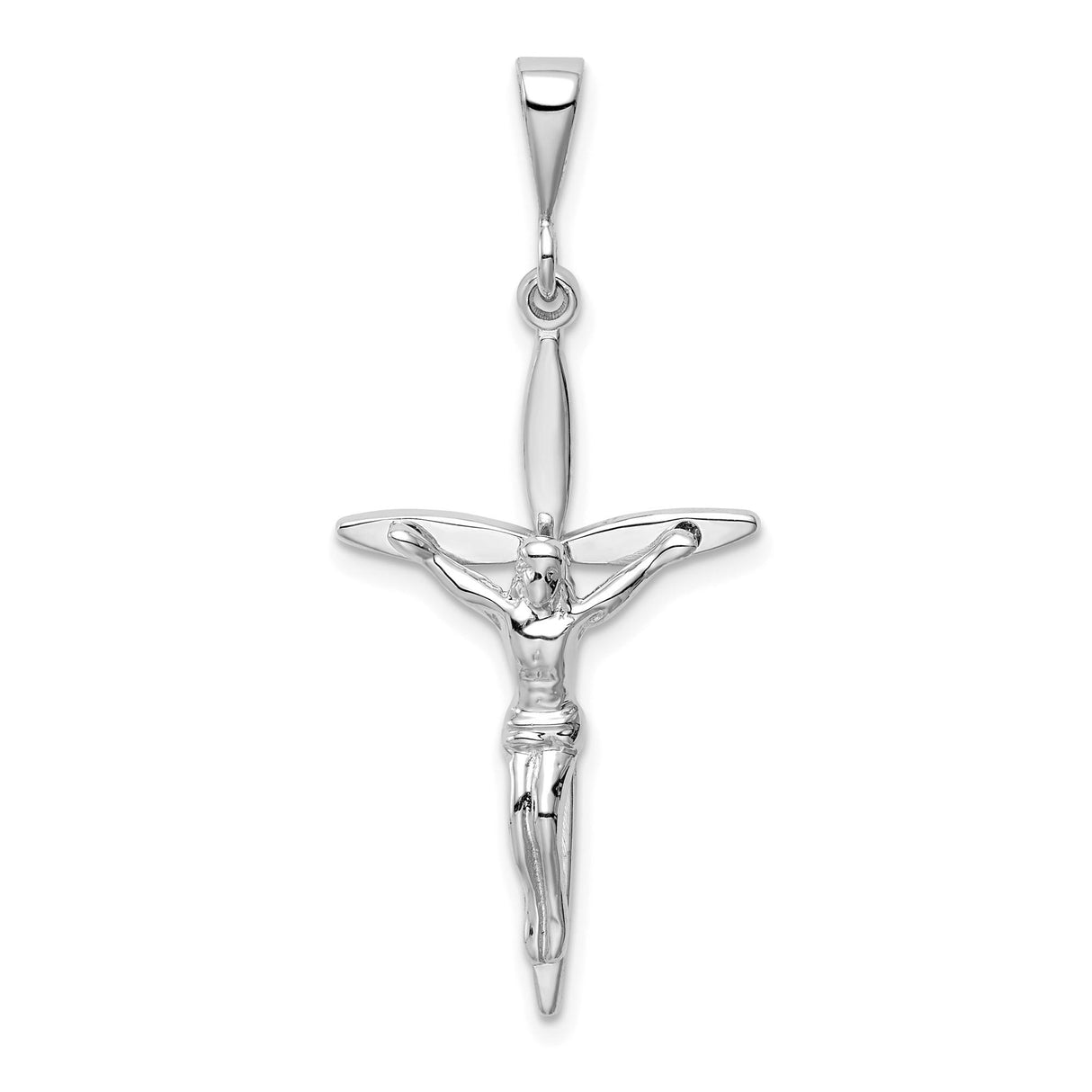 14k White Gold Crucifix Cross Pendant with Jesus Figure, Polished Finish, Religious Christian Charm
