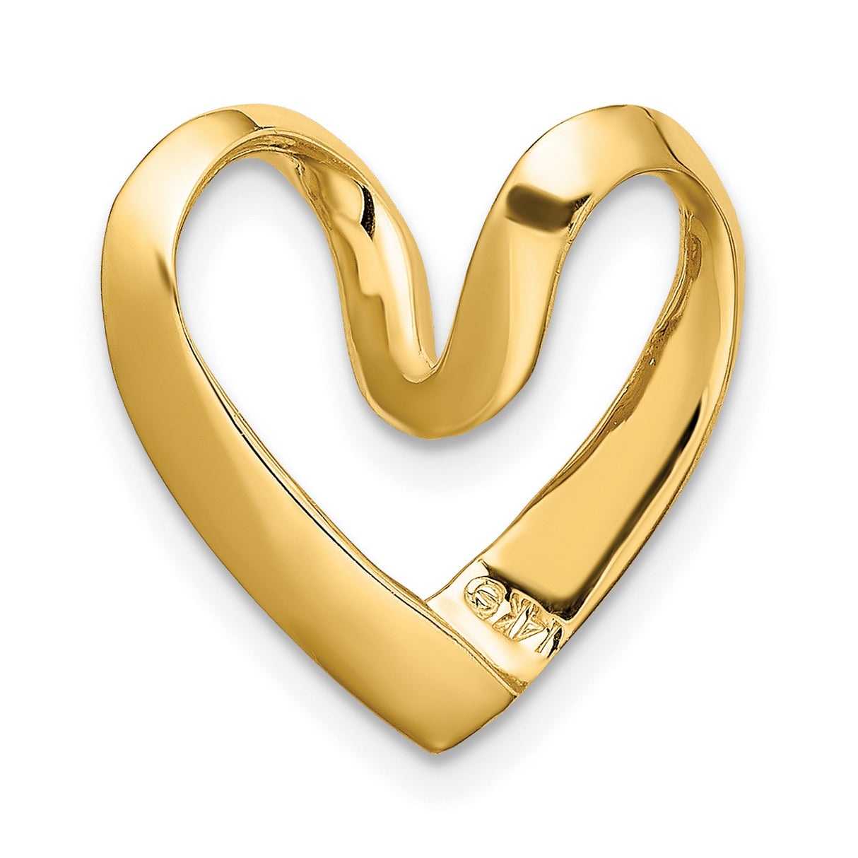 14k Yellow Gold Heart Pendant, Open Smooth Polished Modern Design for Women