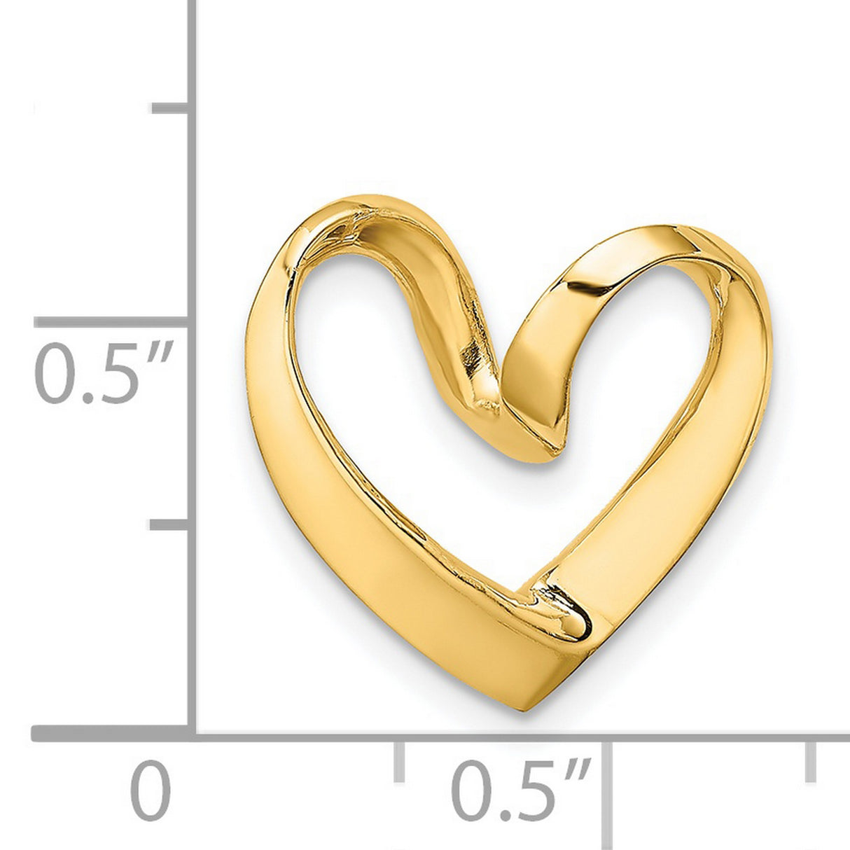 14k Yellow Gold Heart Pendant, Open Smooth Polished Modern Design for Women