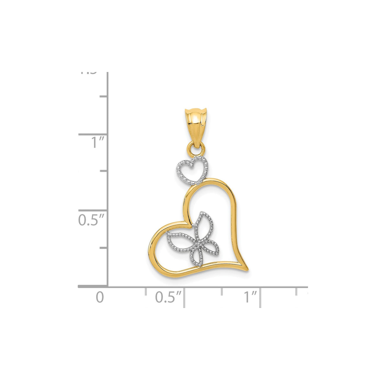 14k Multi-Tone Gold Heart Pendant with Open Heart Design and Butterfly for Women