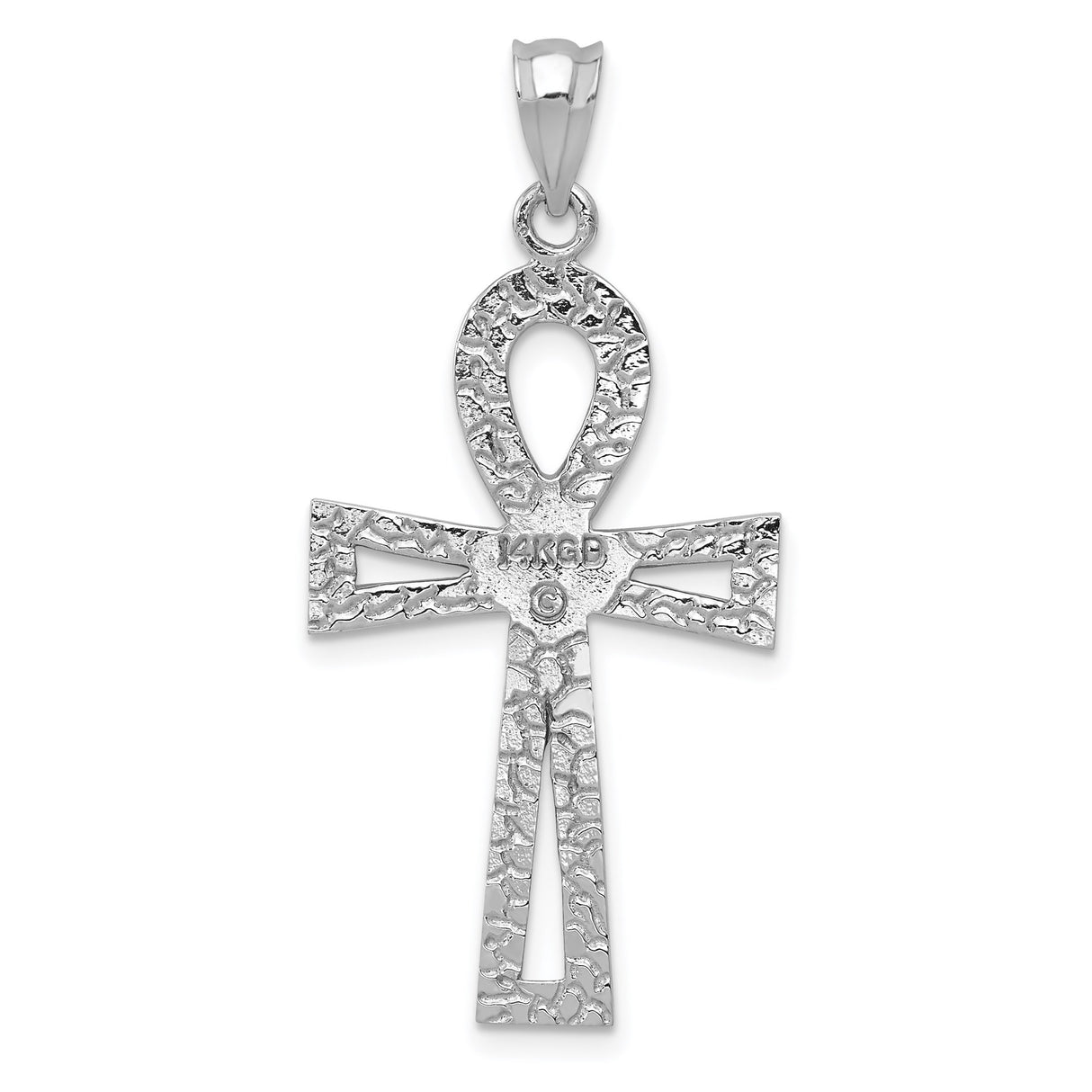 14k White Gold Ankh Cross Pendant with Polished Finish, Spiritual Symbol for Men and Women