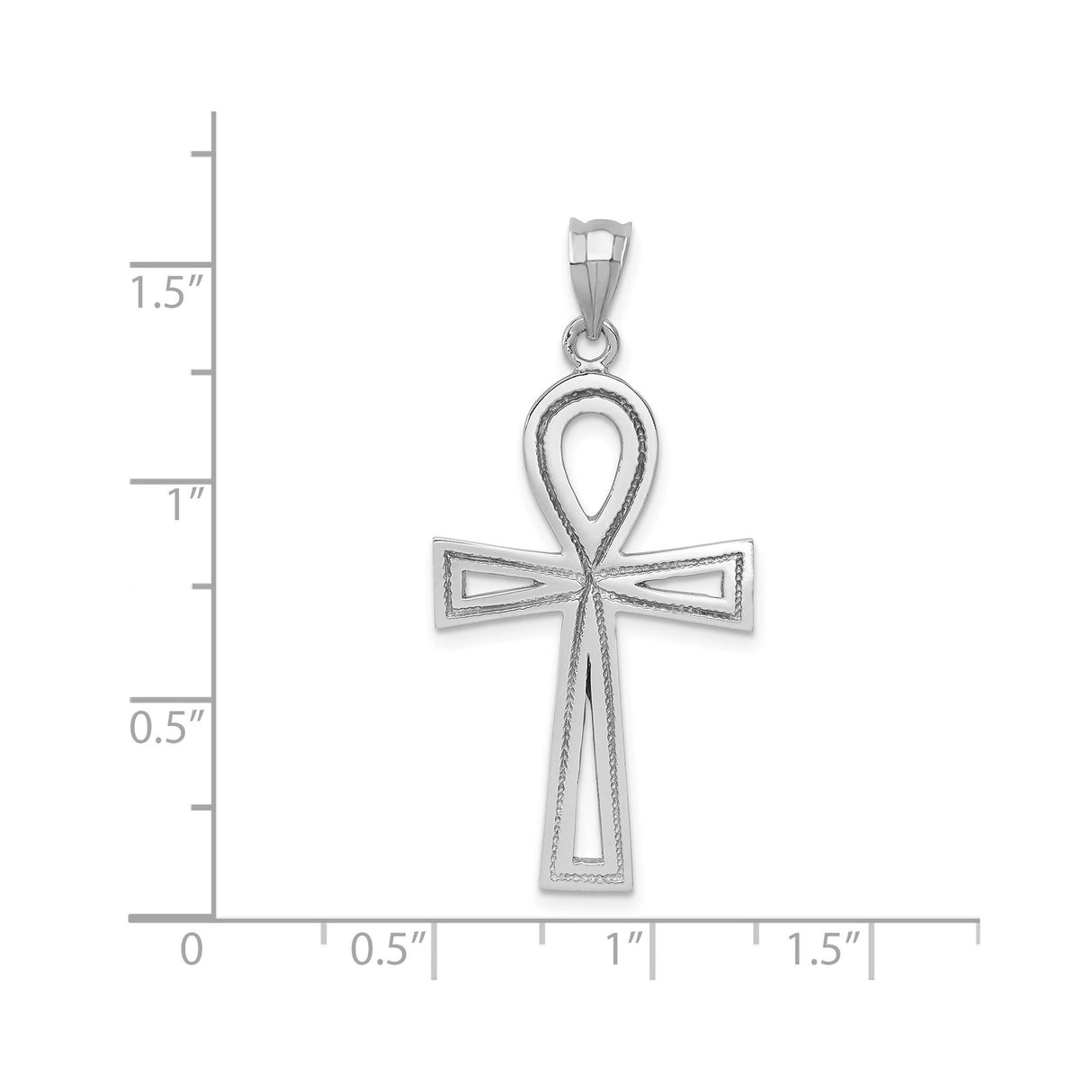14k White Gold Ankh Cross Pendant with Polished Finish, Spiritual Symbol for Men and Women