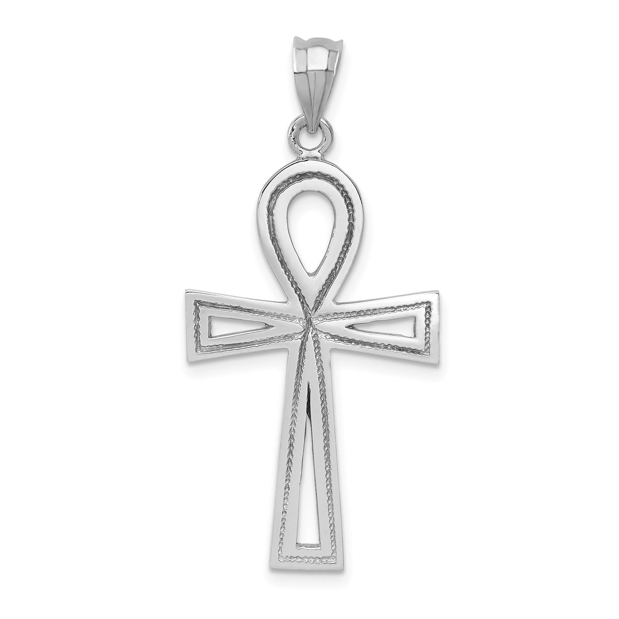 14k White Gold Ankh Cross Pendant with Polished Finish, Spiritual Symbol for Men and Women