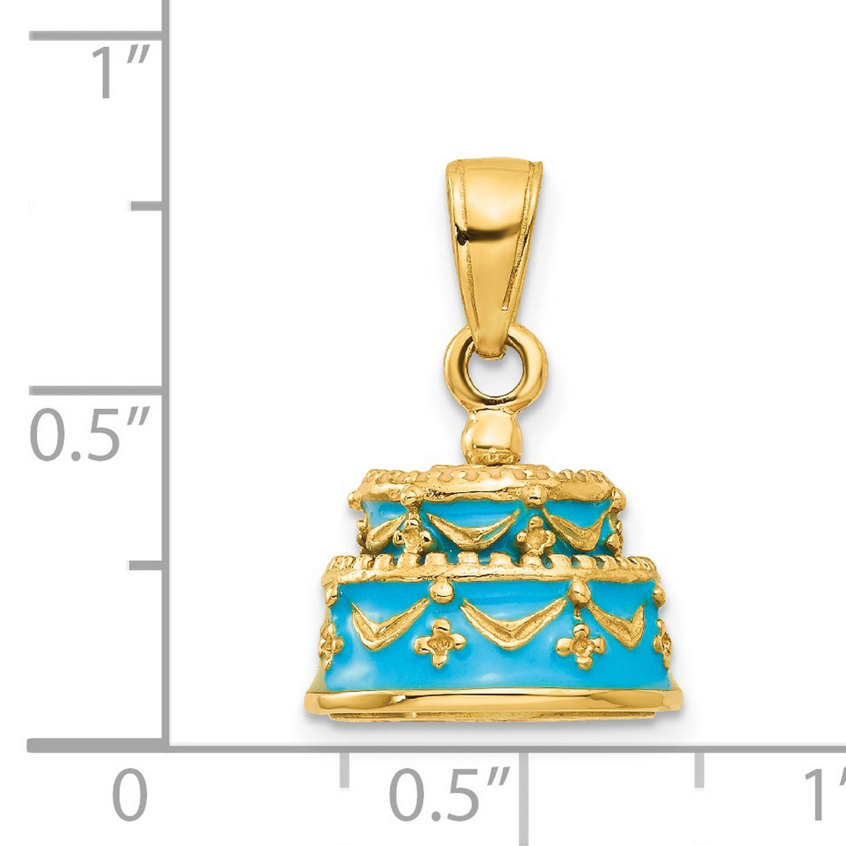 14k Yellow Gold Birthday Cake Pendant with Blue Enamel, Tiered Celebration Charm