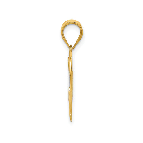 14k Yellow Gold and Rhodium Mom Open Heart Pendant with White Rhodium Accents