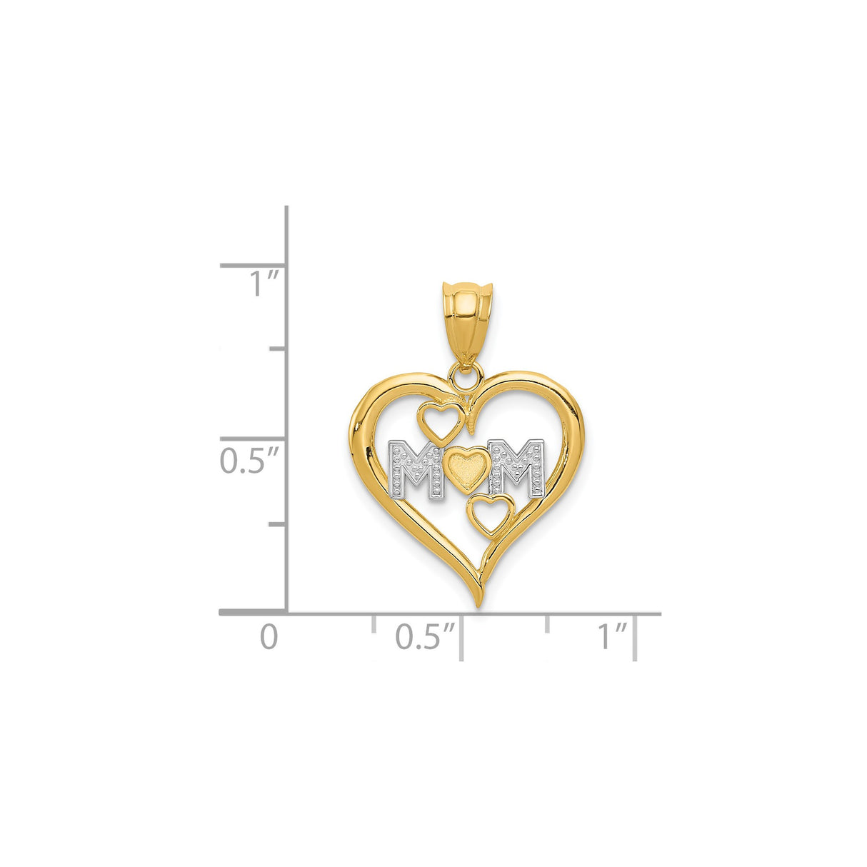 14k Yellow Gold and Rhodium Mom Open Heart Pendant with White Rhodium Accents