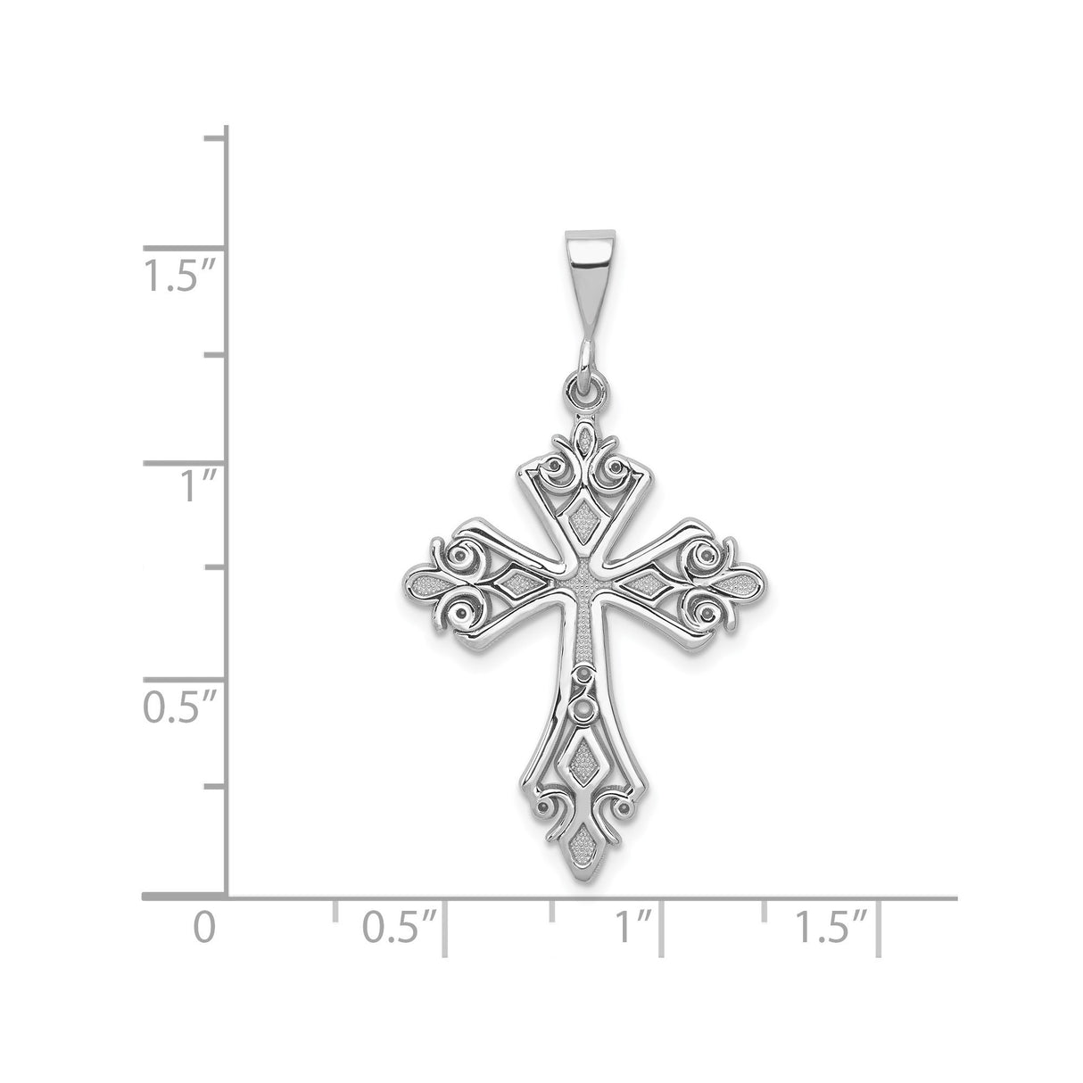 14k White Gold Cross Pendant with Fleur de Lis Baroque Design