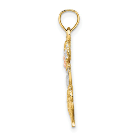 14k Multi-Tone Gold Basket Flower Pendant with MOM Banner and Floral Design