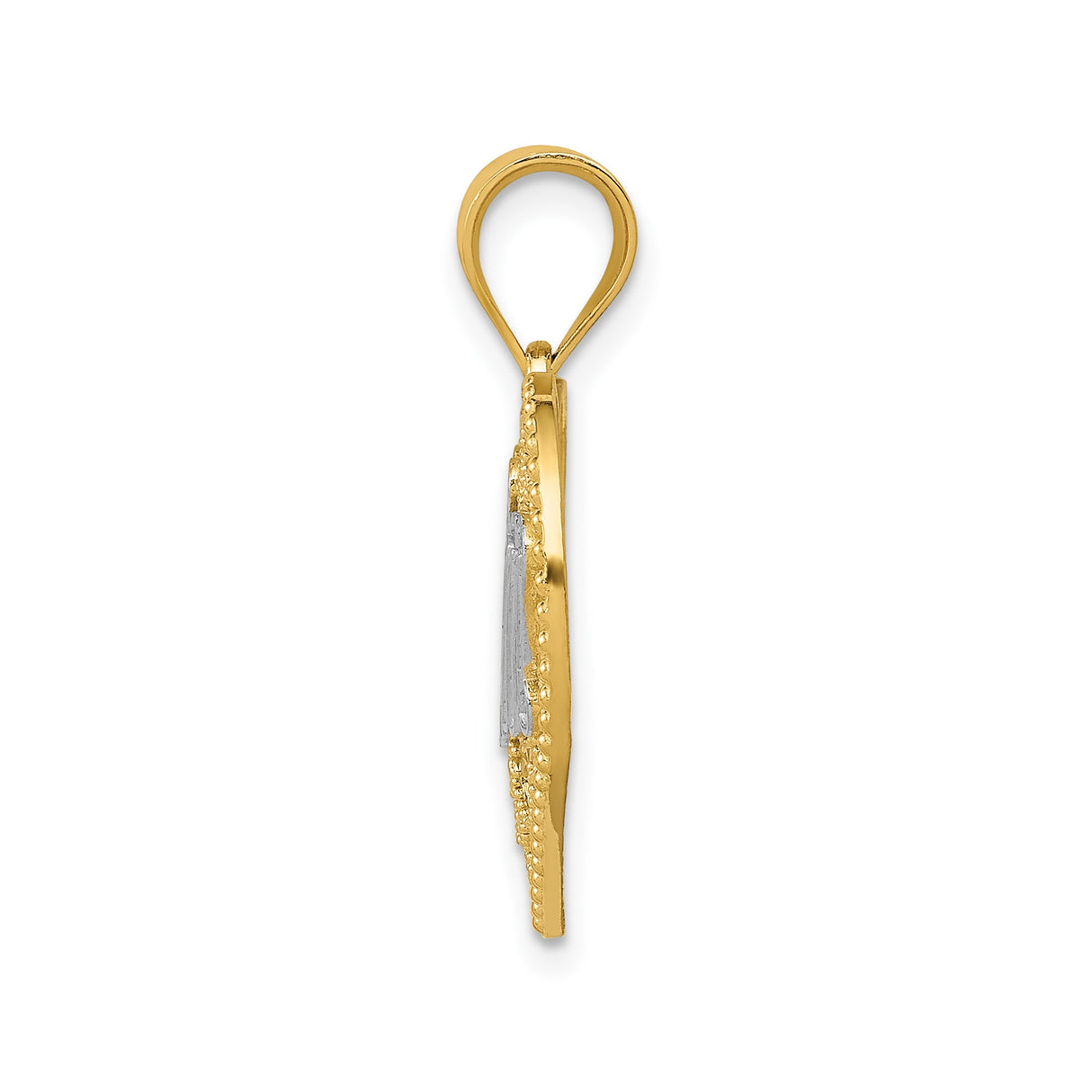 14k Two-Tone Gold Heart Pendant, Filigree Design with Bold Number One Mom Lettering