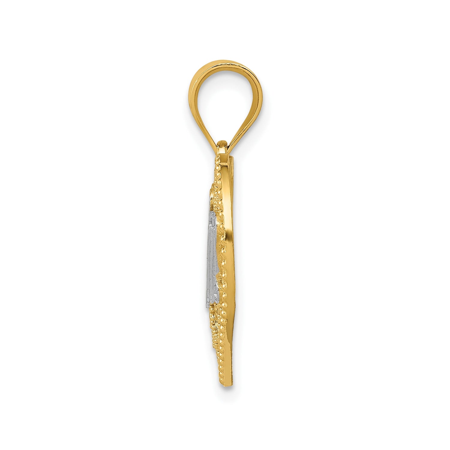 14k Two-Tone Gold Heart Pendant, Filigree Design with Bold Number One Mom Lettering