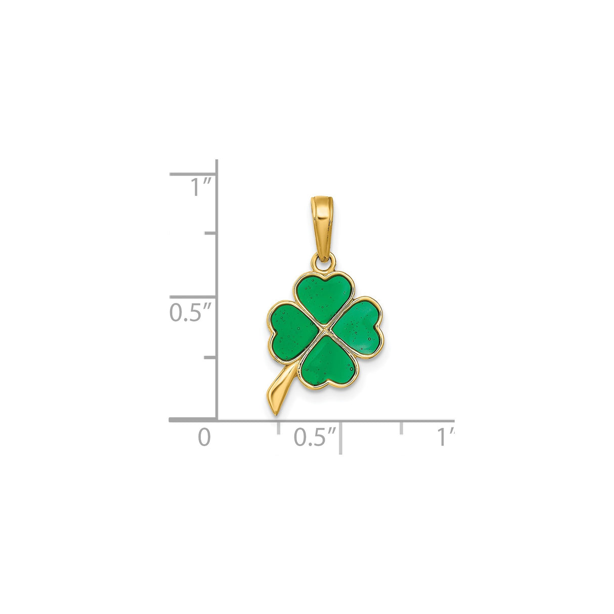 14k Yellow Gold Four-Leaf Clover Pendant with Green Enamel, Irish Luck Charm