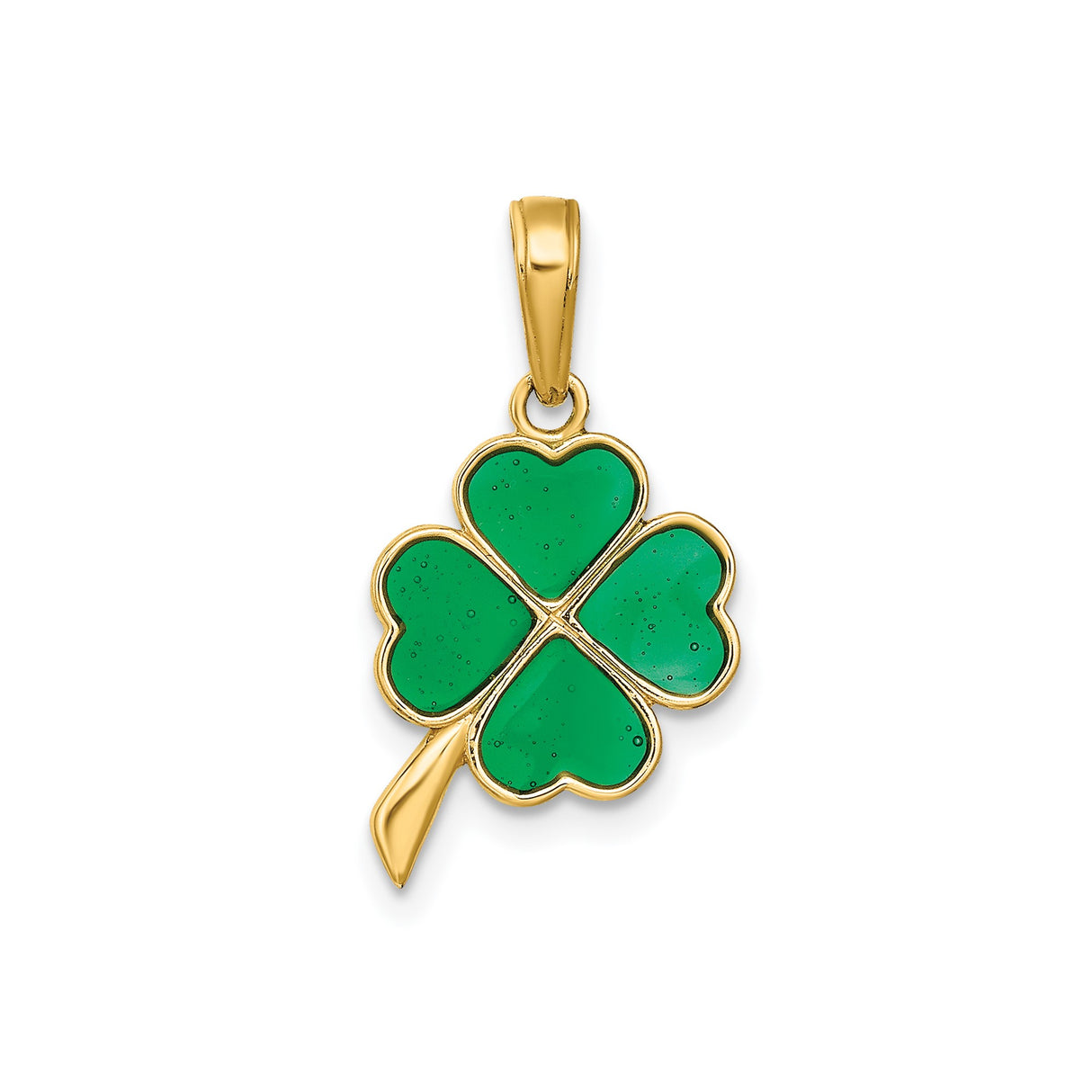 14k Yellow Gold Four-Leaf Clover Pendant with Green Enamel, Irish Luck Charm