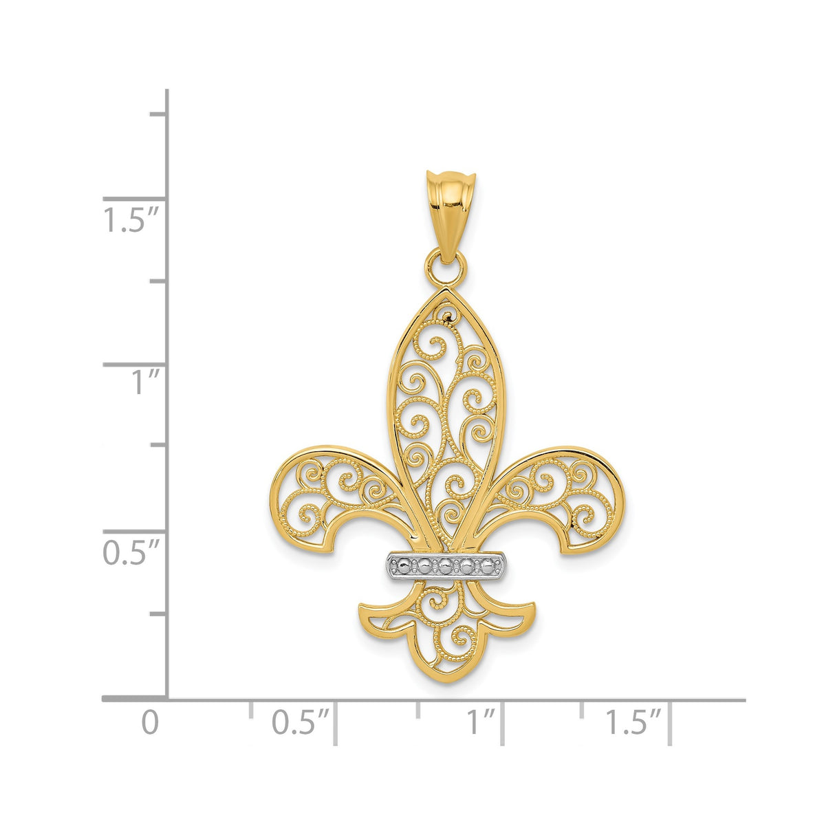 14k Multi-Tone Gold Fleur de Lis Pendant with Filigree Scroll Design for Women