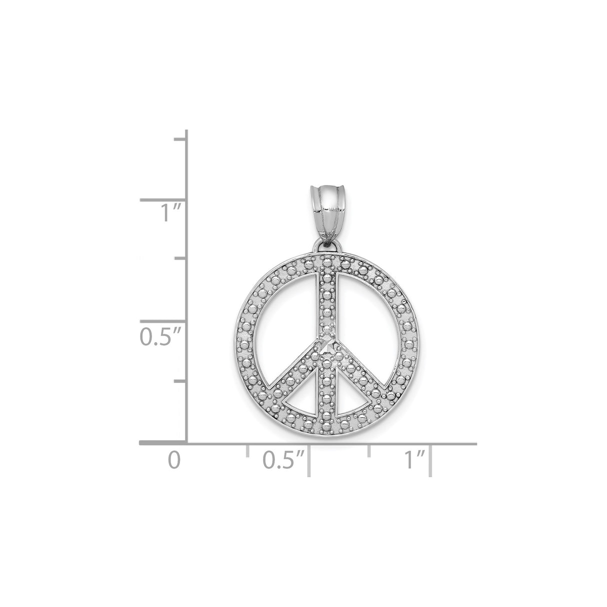14k White Gold Peace Sign Pendant, Textured Bohemian Spiritual Charm for Women or Unisex Wear