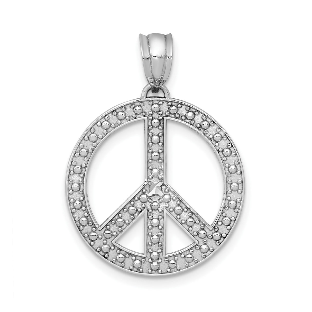 14k White Gold Peace Sign Pendant, Textured Bohemian Spiritual Charm for Women or Unisex Wear