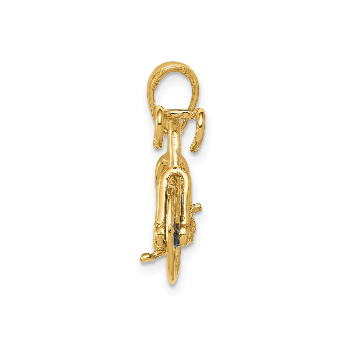 14k Yellow Gold Bicycle Pendant with Blue Enamel Wheels, Road Bike Design with Water Bottle