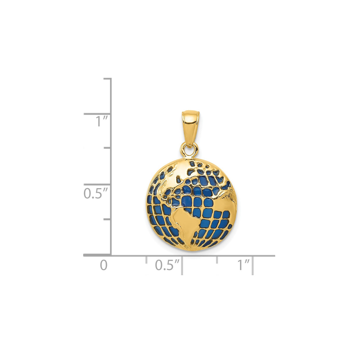 14k Yellow Gold World Map Pendant with Blue Enamel Globe, Travel-Inspired Charm