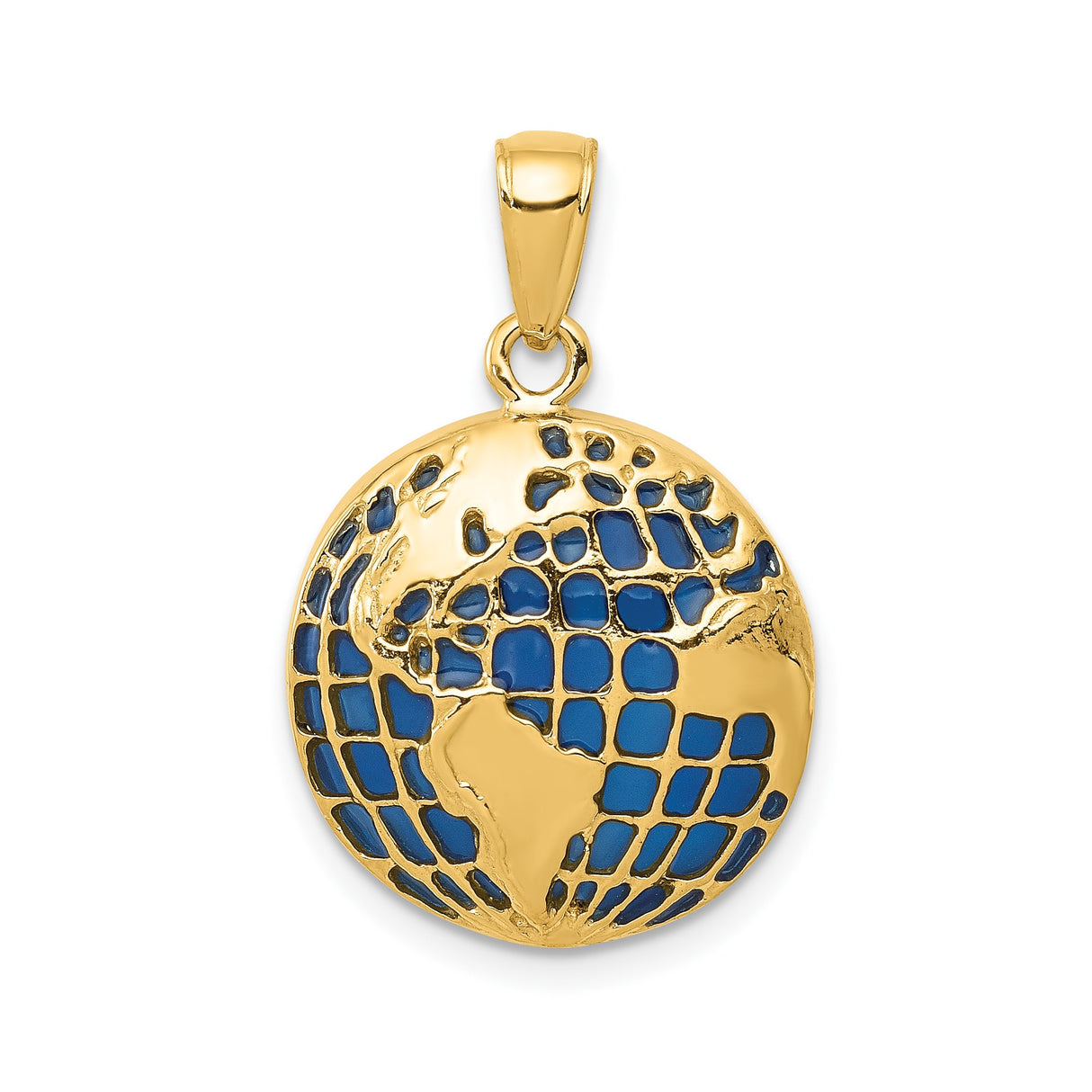 14k Yellow Gold World Map Pendant with Blue Enamel Globe, Travel-Inspired Charm