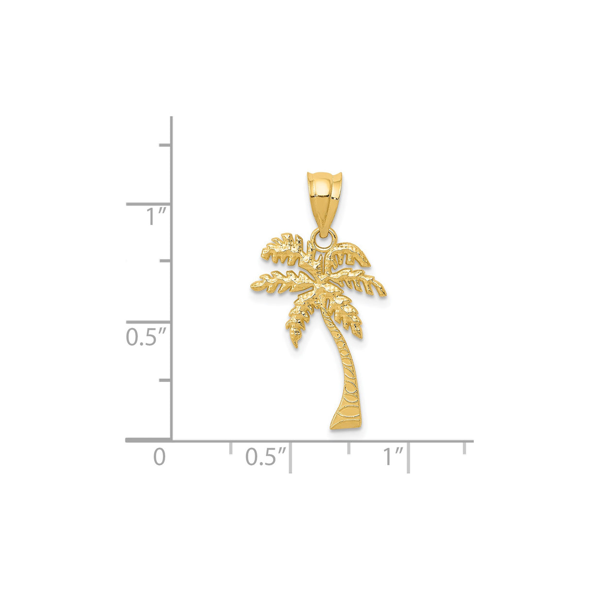 14k Yellow Gold Palm Tree Pendant, Textured Tropical Design, Beach or Summer Style