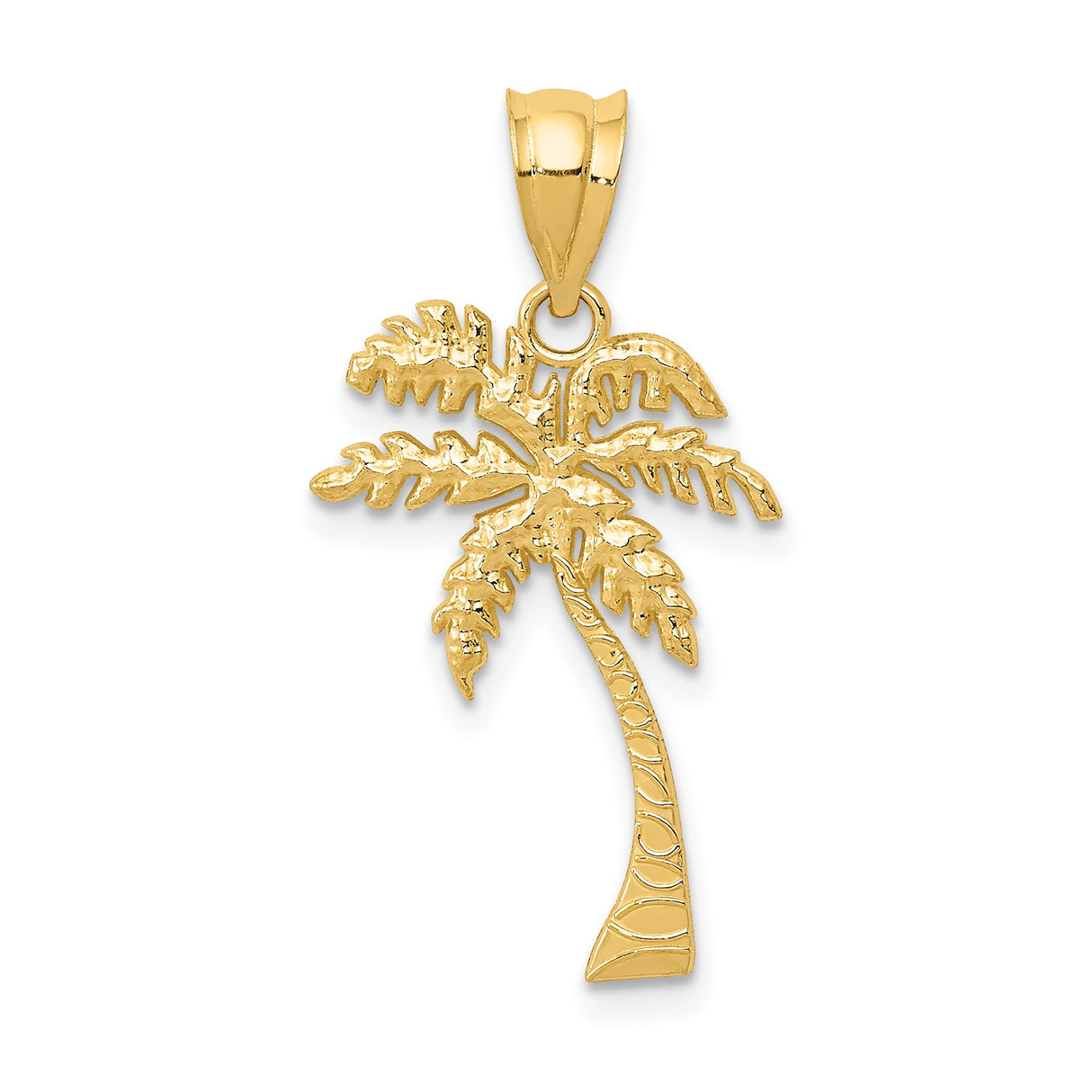 14k Yellow Gold Palm Tree Pendant, Textured Tropical Design, Beach or Summer Style