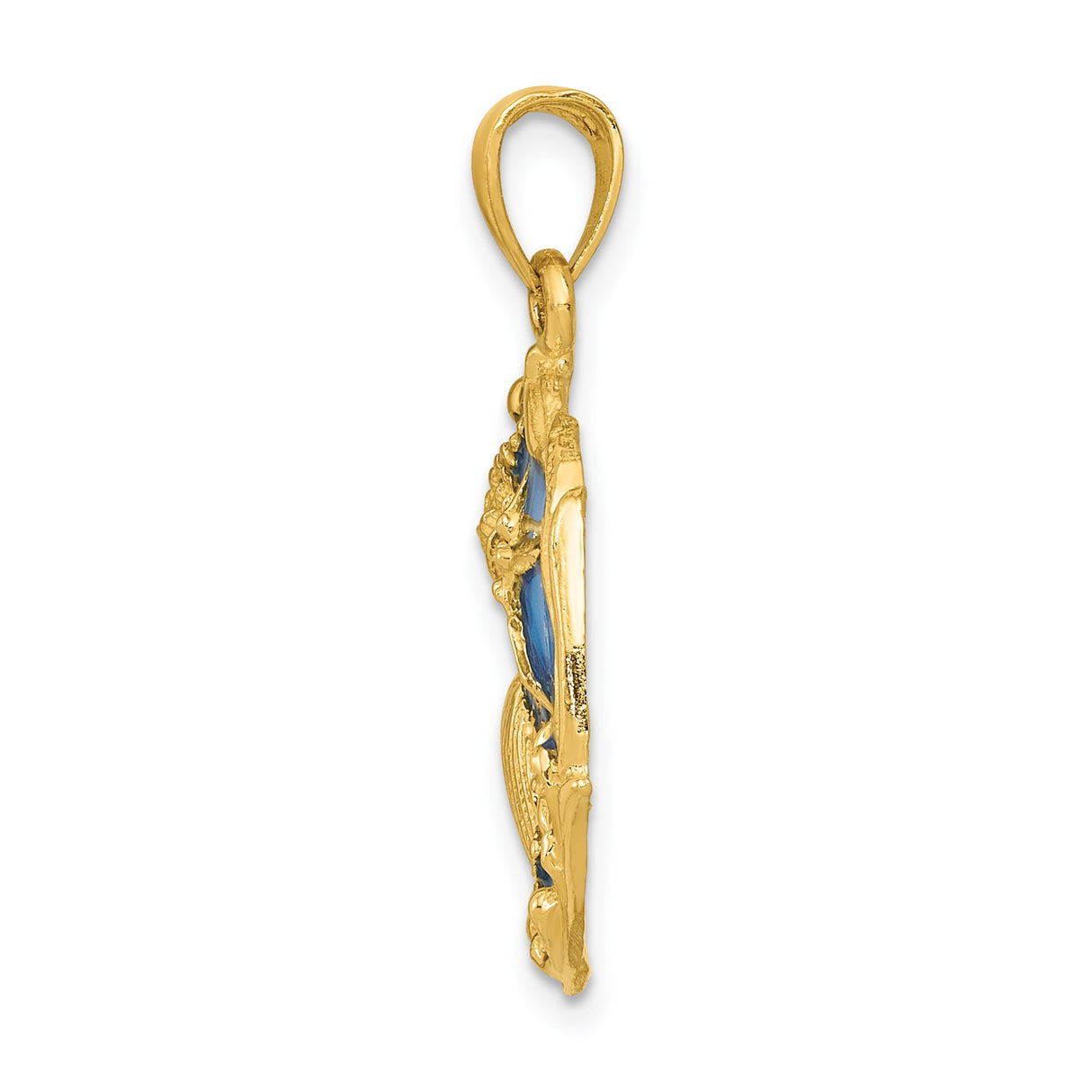 14k Yellow Gold Pendant with Starfish, Sand Dollar, Conch and Seashell over Blue Enamel , Ocean Theme