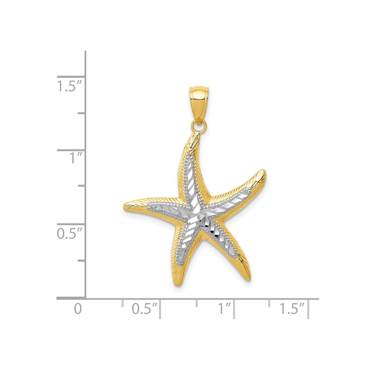14k Yellow Gold and Rhodium Starfish Pendant, Two-Tone Nautical Marine Life Charm for Women