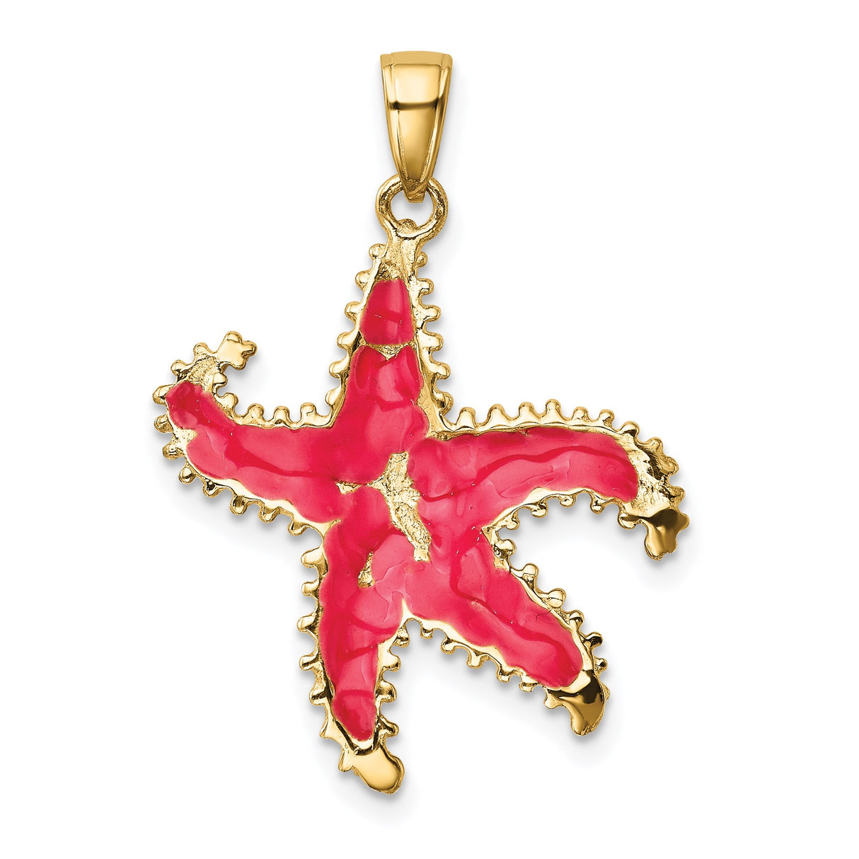 14k Yellow Gold Starfish Pendant with Pink Enamel Accents, Nautical Ocean Theme
