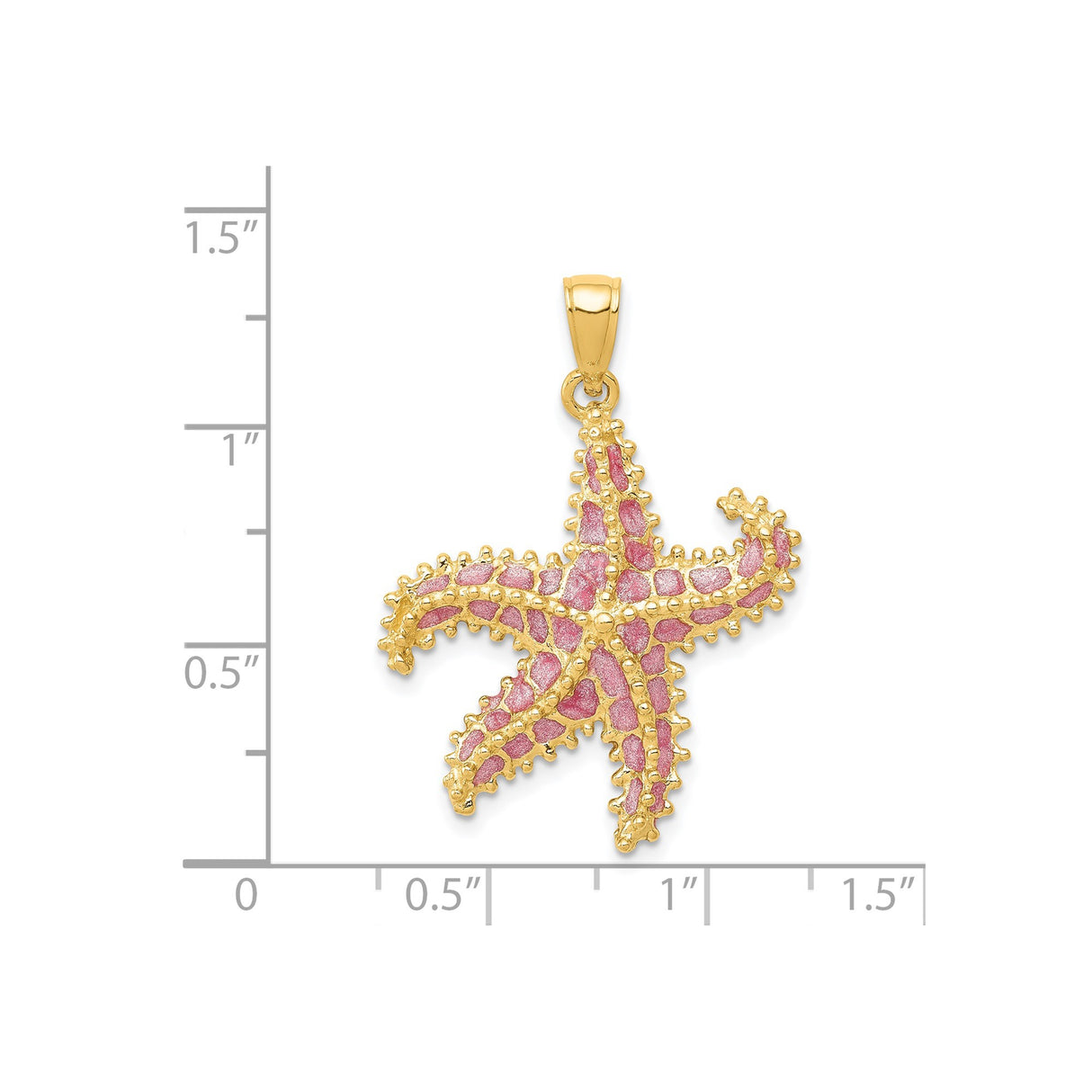 14k Yellow Gold Starfish Pendant with Pink Enamel Accents, Nautical Ocean Theme