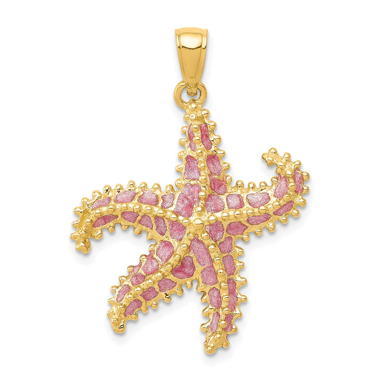 14k Yellow Gold Starfish Pendant with Pink Enamel Accents, Nautical Ocean Theme