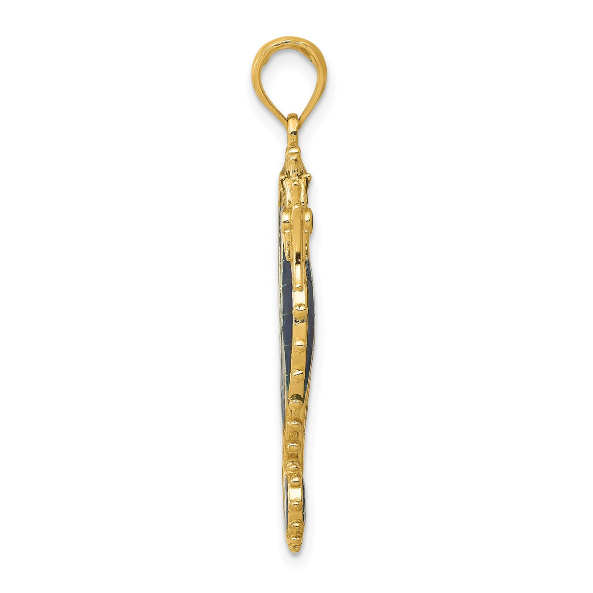 14k Yellow Gold Seahorse Pendant with Blue Enamel, Nautical Ocean Theme Jewelry for Women