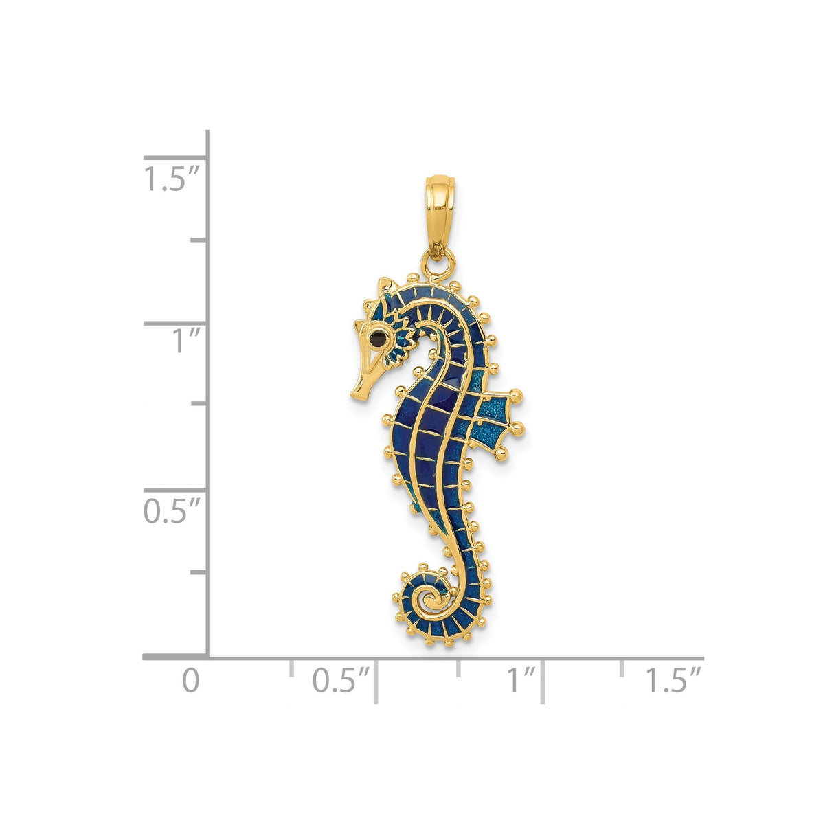 14k Yellow Gold Seahorse Pendant with Blue Enamel, Nautical Ocean Theme Jewelry for Women