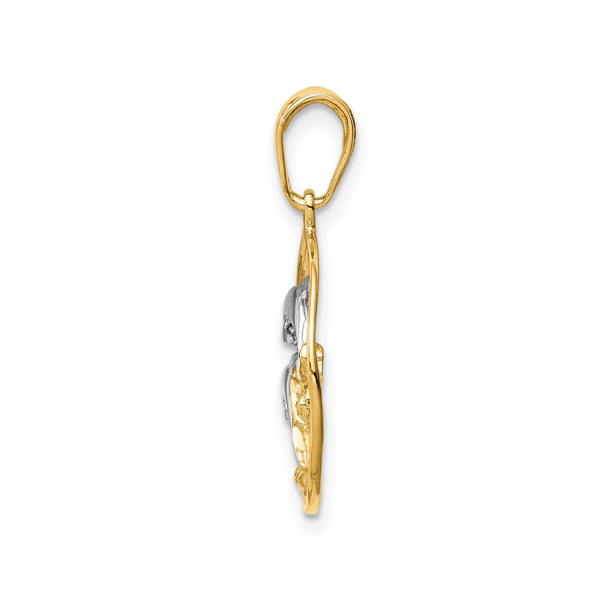 14k Multi-Tone Gold Dolphin Pendant with Rhodium Accent, Ocean Wave Design
